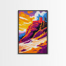 Castle on the Cliff Painting, Fantasy Landscape Art, Bold Sunset Print, Dreamy Nature Scene, Framed Canvas Print, Unique Living Room Art