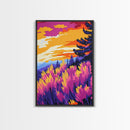 Vibrant Wildflower Art, Sunset Landscape Print, Autumn Nature Painting, Colorful Home Decor, Framed Canvas Print, Boho Bedroom Wall Art