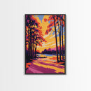 Forest Glow, Sunset, Trees, Shadows, Canvas Print, Fall Wall Art, Vibrant Landscape, Nature Painting, Cozy Living Room, Rustic Cabin Art