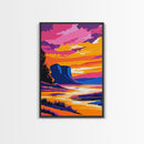 River Sunset, Cliff, Glow, Vibrant, Framed Canvas Print, Autumn Landscape, Nature Wall Art, Living Room Decor, Modern Rustic, Warm Tones
