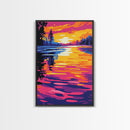 Golden Lake, Vibrant, Twilight, Canvas Print, Tranquil Scene, Living Room Art, Bold Color Palette, Peaceful Nature, Relaxing Space