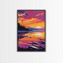 Tranquil Waters, Sunset Reflections, Nature Art, Serene Lake Scene, Canvas Print, Bedroom Wall Art, Boho Aesthetic, Vibrant Colors