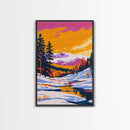 Winter Mountains, Snowy Scene, Holiday Aesthetic, Cozy Cabin Art, Framed Canvas Print, Christmas Wall Decor, Ski Lodge Art, Alpine View