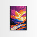 Autumn River, Mountain Sunset, Vibrant Landscape, Framed Canvas Print, Fall Wall Art, Living Room Decor, Nature Scene, Colorful Painting