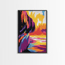 Cliffside Sunset, Ocean View, Coastal Landscape, Framed Canvas Print, Beach Wall Art, Sunset Painting, Vibrant Home Decor, Large Artwork