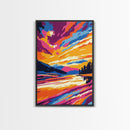Sunset Reflection, Serene Lake, Nature Landscape, Framed Canvas Print, Modern Wall Art, Living Room Decor, Vibrant Painting, Colorful Art