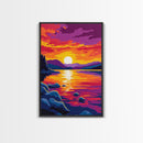 Sunset Reflection, Nature Painting, Vibrant Colors, Framed Canvas Print, Living Room Wall Art, Bold Home Decor, Autumn Theme