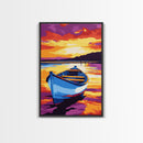 Rowboat Sunset, Serene Lake, Peaceful Landscape, Vibrant Colors, Canvas Print, Bedroom Wall Art, Boho Decor, Nautical Home Aesthetic