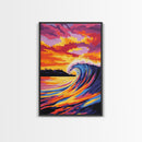 Ocean Wave, Sunset Surf, Vibrant Seascape, Canvas Print, Coastal Wall Art, Beach House Decor, Bold Colors, Surfing Aesthetic, Modern Art