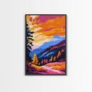 Mountain Sunset, Fall Landscape, Autumn Trees, Rustic Wall Art, Framed Canvas Print, Nature Scene, Cabin Decor, Cozy Aesthetic