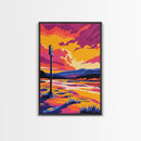 Sunset Landscape, Vibrant Nature Art, Framed Canvas Print, Colorful Wall Decor, Mountain Painting, Living Room Art, Modern Art