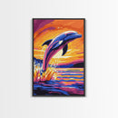 Leaping Dolphin, Ocean Art, Coastal Decor, Vibrant Seascape, Canvas Print, Beach House Wall Art, Nautical Aesthetic, Bold Colors