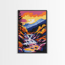 Mountain Stream, Autumn Waterfall Art, Canvas Print, Colorful Fall Landscape, Nature Wall Decor, Cozy Home Art, Vibrant Living Room Art