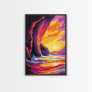 Coastal Cliffs, Fiery Ocean Sunset, Framed Canvas Print, Bold Nature Art, Dramatic Seascape Painting, Modern Wall Decor, Ocean Lover Gift