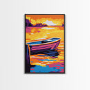 Sunset Rowboat, Lake House Art, Nautical Wall Decor, Coastal Art, Framed Canvas Print, Bedroom Art, Ocean Sunset Painting