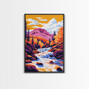 Autumn Waterfall, Mountain Landscape, Vibrant Nature, Scenic View, Framed Canvas Print, Living Room Wall Art, Fall Home Decor
