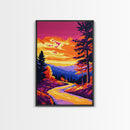 Serene Forest, Mountain Road, Scenic View, Golden Sunset, Canvas Print, Rustic Cabin Wall Art, Fall Home Decor, Nature Painting
