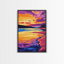 Beach Sunset, Tropical Art, Ocean Painting, Colorful Landscape, Framed Canvas Print, Coastal Home Decor, Living Room Wall Art, Seaside Art