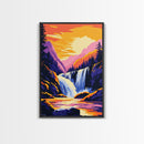 Waterfall Art, Scenic Nature Painting, Landscape Decor, National Park Print, Wilderness Scene, Framed Canvas Print, Living Room Art