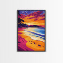 Beach Sunset Art, Coastal Ocean Painting, Vibrant Seascape Print, Tropical Wall Decor, Summer Beach Scene, Framed Canvas Print, Bedroom Art
