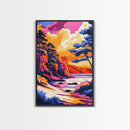 Lakeside Autumn Art, Landscape Painting, Vibrant Fall Foliage Print, Rustic Wall Decor, Cabin Art, Framed Canvas Print, Bedroom Art