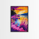 Colorful Lakeside, Canvas Print, Bold River Art, Nature Inspired Decor, Scenic Water View, Vibrant Landscape, Cozy Home Wall Art