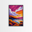 Coastal Sunset, Vibrant Sky, Ocean Landscape, Serene Beach Scene, Nautical Home Decor, Relaxing Artwork, Framed Canvas Print, Gift
