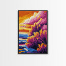 Sunset Beach Art, Ocean Wall Art, Colorful Landscape Painting, Coastal Canvas Print, Vibrant Sunset Decor, Large Wall Art, Boho Art