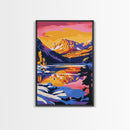 Mountain Lake Art, Colorful Nature Painting, Vibrant Landscape Canvas Print, Rustic Wall Art, Cabin Decor, Living Room Wall Art