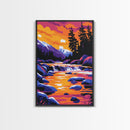 Mountain River Art, Vibrant Nature Painting, Colorful Landscape Canvas Print, Rustic Cabin Wall Art, Autumn Home Decor, Living Room Art