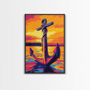 Anchor Sunset Art, Canvas Print, Nautical Wall Decor, Maritime Artwork, Coastal Sunset, Ocean Lover Gift, Modern Seascape, Beach House