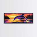 Dolphin Sunset Art, Ocean Scene, Tropical Coastal Decor, Marine Wildlife, Beach House Wall Accent, Serene Nature Painting, Canvas Print