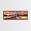 Fallen Tree, Nature Art, Mountain Landscape, Framed Canvas Print, Colorful Wall Art, Rustic Living Room Decor, Vibrant Painting