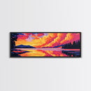 Fiery Sky Reflection, Mountain Lake Art, Vibrant Sunset Print, Nature Wall Decor, Framed Canvas Print, Living Room Wall Art, Bold