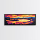 Autumn River, Sunset Landscape Painting, Colorful Nature Print, Scenic Wall Art, Framed Canvas Print, Living Room Decor, Boho Art
