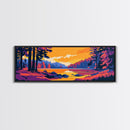 Mountain Cabin, Sunset Lake, Remote Getaway, Framed Canvas Print, Rustic Home Wall Art, Nature Retreat, Warm Aesthetic, Living Room Decor