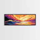 Ocean Wave, Coastal Sunset Art, Beach Wall Decor, Framed Canvas Print, Vibrant Seascape Painting, Nautical Home Accent, Gift Idea