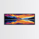 Reflective Lake, Mountain Sunset Art, Tranquil Nature Wall Decor, Framed Canvas Print, Scenic Landscape Painting, Large Wall Art, Gift Idea