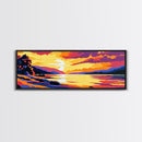 Sunset Over Water, Vibrant Landscape, Serene Lake, Cabin Retreat, Warm Color Palette, Living Room Decor, Canvas Print