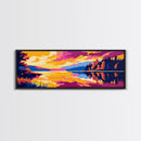 Tranquil Reflections, Nature Scene, Bold Colors, Relaxing Wall Art, Lakeside View, Wilderness Escape, Framed Canvas Print