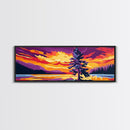 Sunset Pine Tree, Nature Wall Art, Wilderness Landscape, Adventure Decor, Framed Canvas Print, Vibrant Colors, Home Aesthetic