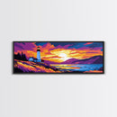 Cliffside Lighthouse, Ocean Sunset Art, Coastal Wall Print, Nautical Home Decor, Vibrant Landscape, Canvas Print, Bedroom Wall Art