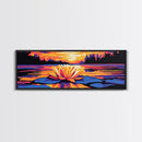 Water Lily Sunset, Tranquil Lake Art, Zen Wall Decor, Nature Inspired Print, Vibrant Landscape, Canvas Print, Relaxing Bedroom Art