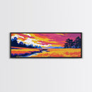 Serene Wetlands, Countryside Landscape Art, Vibrant Field Scene, Nature Inspired Print, Framed Canvas Print, Rustic Home Wall Decor