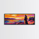 Woman By Lake, Serene Landscape, Sunset Painting, Nature Art, Canvas Print, Cozy Bedroom Art, Modern Wall Decor, Boho Living Space