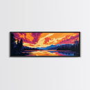 Forest Lake, Sunset Reflection, Framed Canvas Print, Cozy Cabin Decor, Vibrant Landscape, Fall Wall Art, Living Room Artwork, Nature Scene