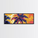 Tropical Palm Trees, Sunset Sky, Boho Wall Art, Framed Canvas Print, Beach House Decor, Vibrant Landscape, Coastal Artwork, Bedroom Art
