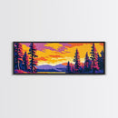 Autumn Pines, Sunset Landscape, Framed Canvas Print, Cozy Cabin Wall Art, Vibrant Nature Scene, Fall Decor, Living Room Artwork