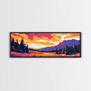 Mountain Sunset, Forest View, Framed Canvas Print, Cozy Cabin Decor, Vibrant Landscape Art, Fall Wall Art, Living Room Art, Rustic Home