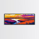 River Marsh, Golden Sunset, Framed Canvas Print, Boho Wall Art, Nature Landscape, Home Office Decor, Rustic Artwork, Vibrant Scene